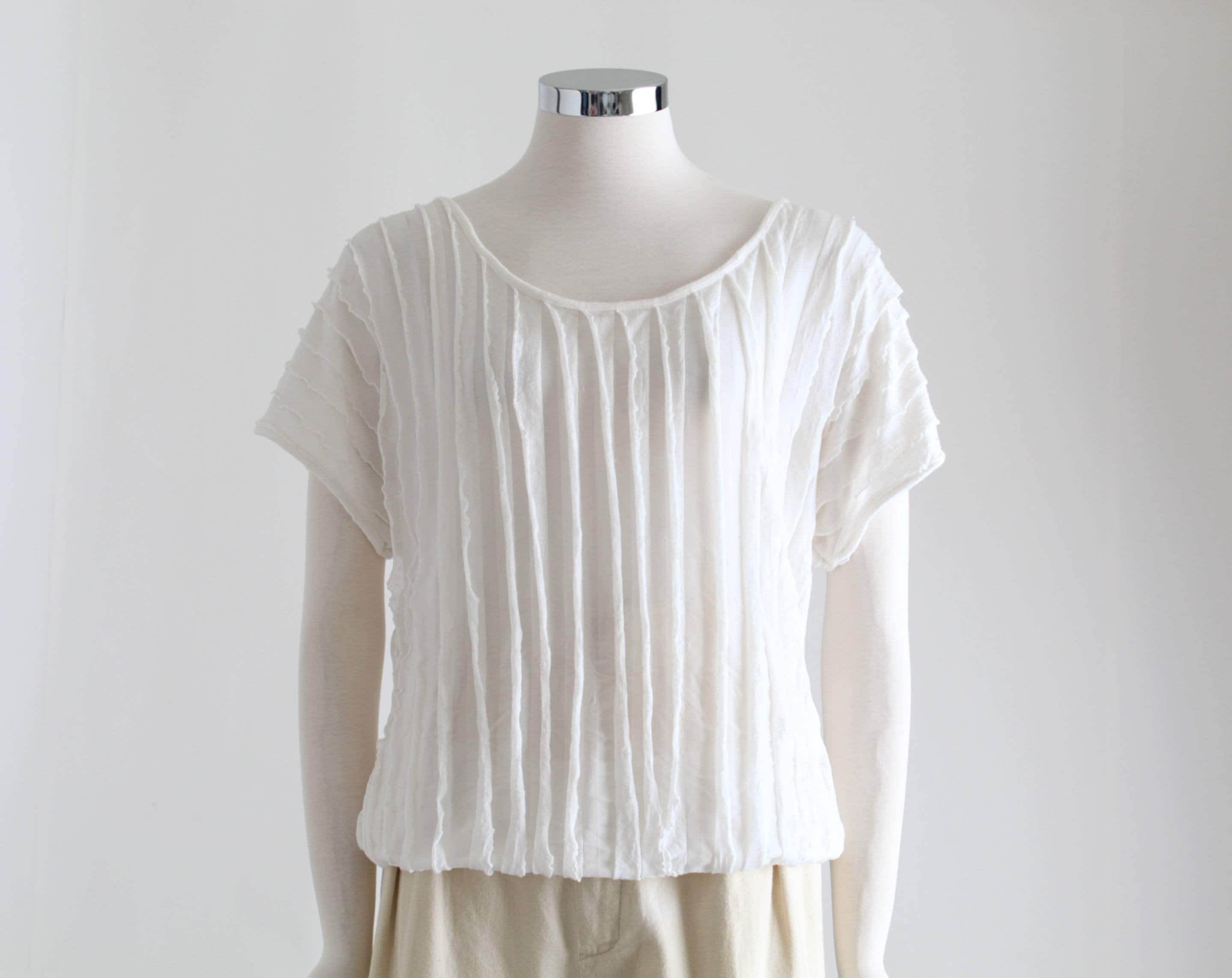 Pleated Cap Sleeve Crinkle Satin Blouse