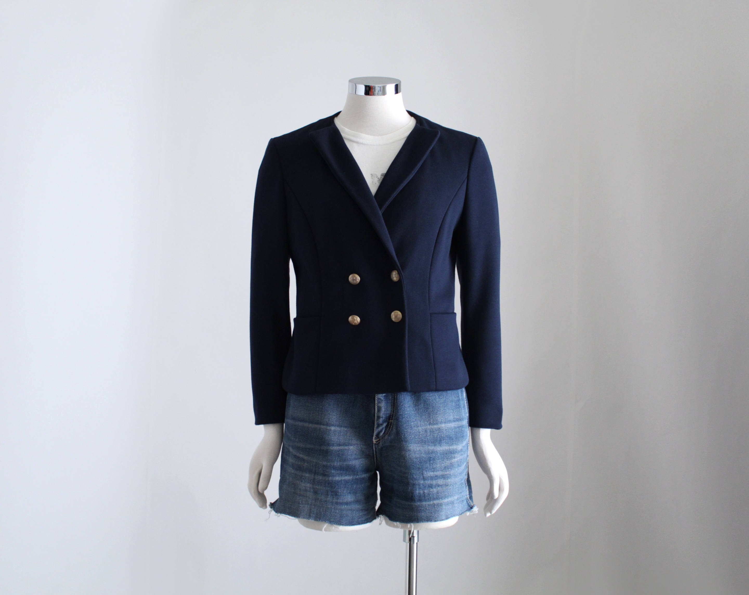 Blue Cropped Blazer Womens Slim Fit 
