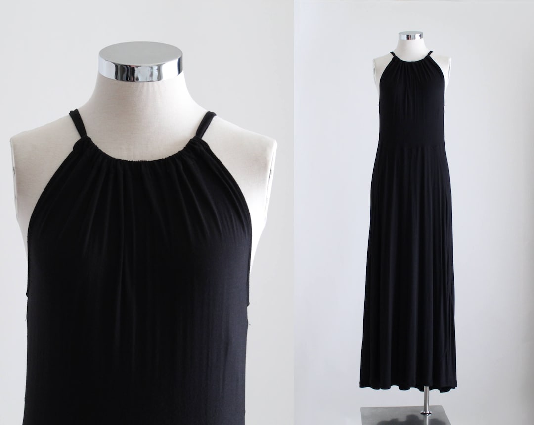 GAP Black Halter Dress, Womens Black Maxi Dress, Minimal