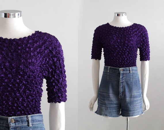Bubble Shirt, Womens Purple Scrunchie Shirt, 90s M