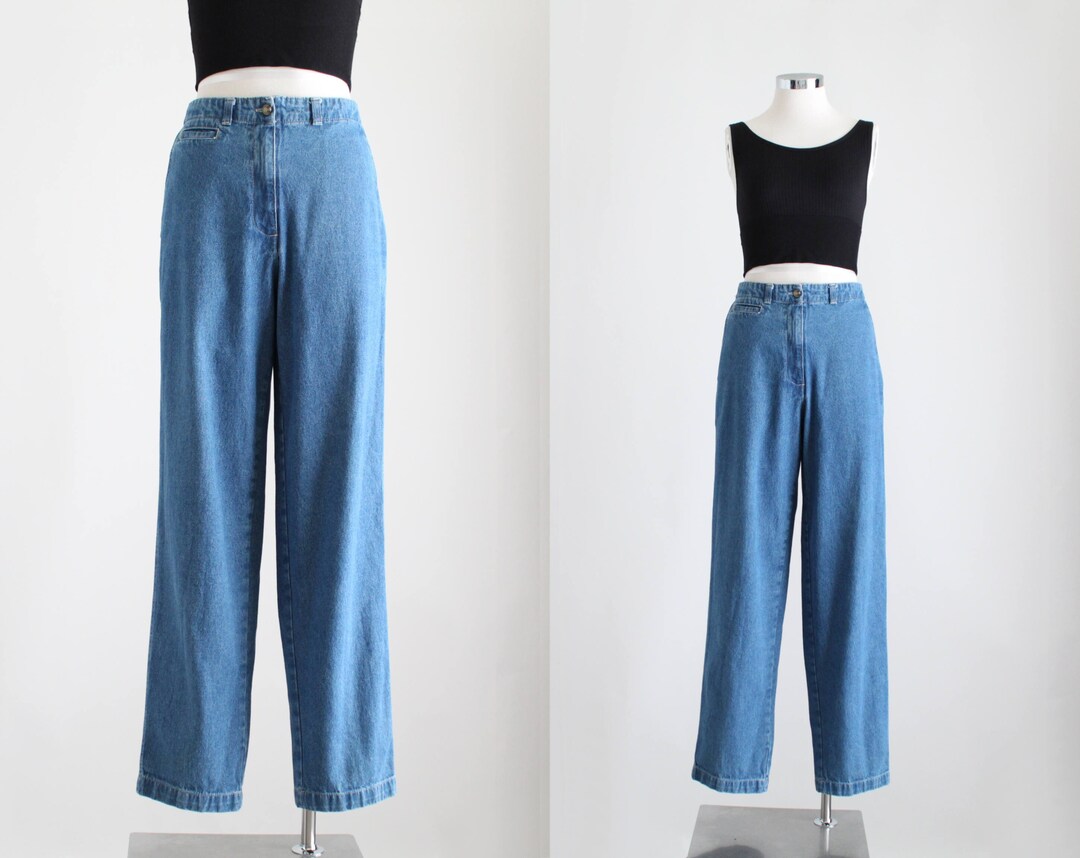 Chambray Pants Womens Baggy Jeans Mid Rise Elastic Waist - Etsy
