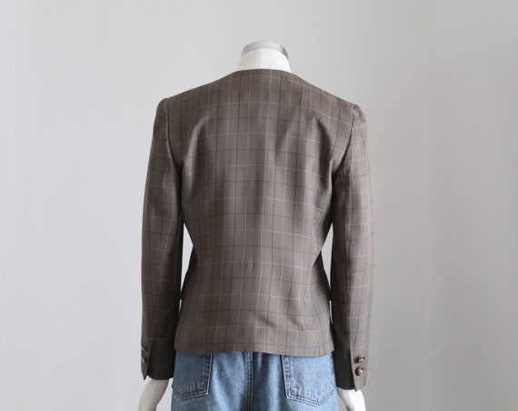 Brown Plaid Blazer, Women Collarless Blazer, Vint… - image 8