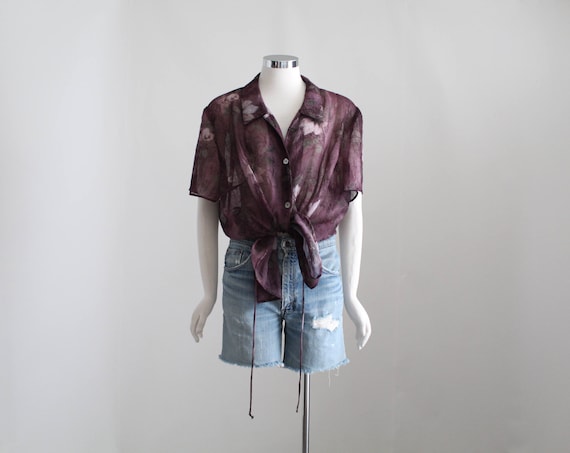 90s Sheer Floral Blouse, Womens Y2K Romantic Blous