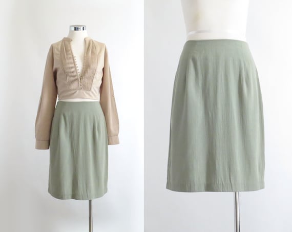 Khaki Green Skirt, Womens 90s Minimal Skirt, 80s … - image 1