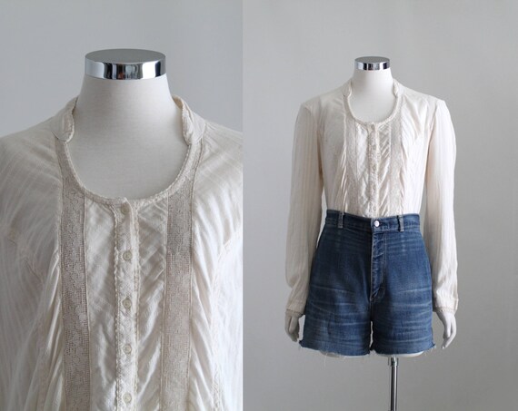 Romantic Blouse, Womens Cream Lace Trim Blouse, Sc
