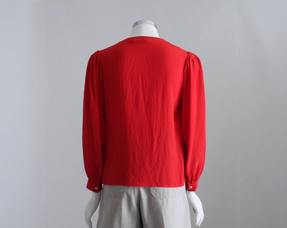 Red Silk Blouse, Womens Red Silk Shirt, Silk Butt… - image 6