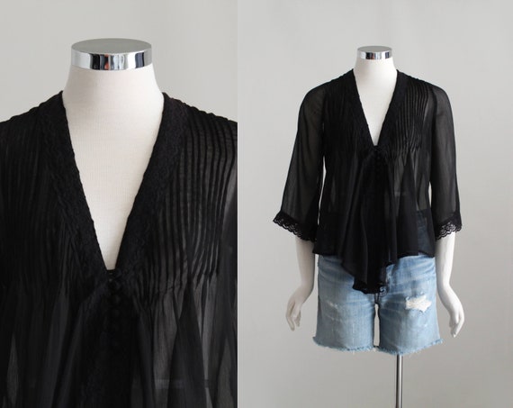 Black Sheer Blouse, Womens Romantic Blouse, Flowy