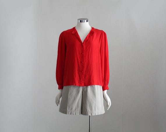 Red Silk Blouse, Womens Red Silk Shirt, Silk Butt… - image 4