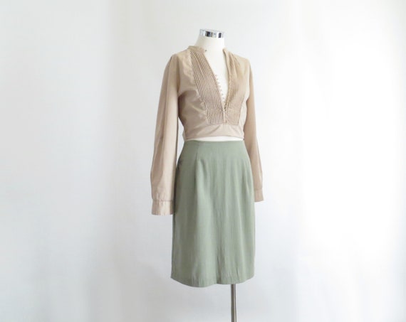 Khaki Green Skirt, Womens 90s Minimal Skirt, 80s … - image 2