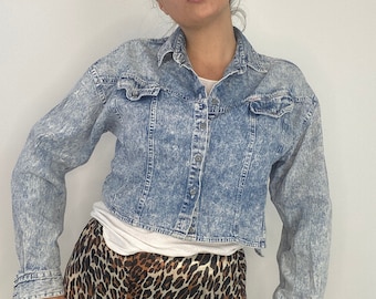 80s Cropped Jean Shirt/ Light Jacket / Acid Wash
