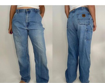 Vintage 1990s Carhartt Carpenter Jeans Size 36 x 32/ 90s Carhartt / USA MADE/ Union made/ Mid Wash Carhartt / Vintage 90s Workwear