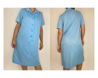 Vintage blauwe jurk / kraag met knopen / Jackie O / handgemaakt / vintage jaren 60-70