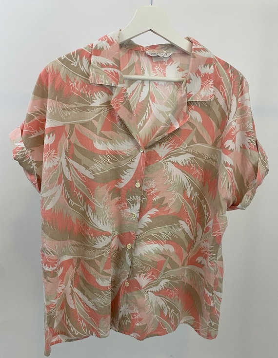 Vintage Pink Hawaiian Style Floral Print 1980s But
