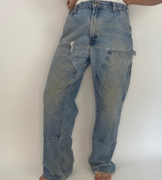 Vintage Carhartt Distressed Worn Double Knee Denim Brown