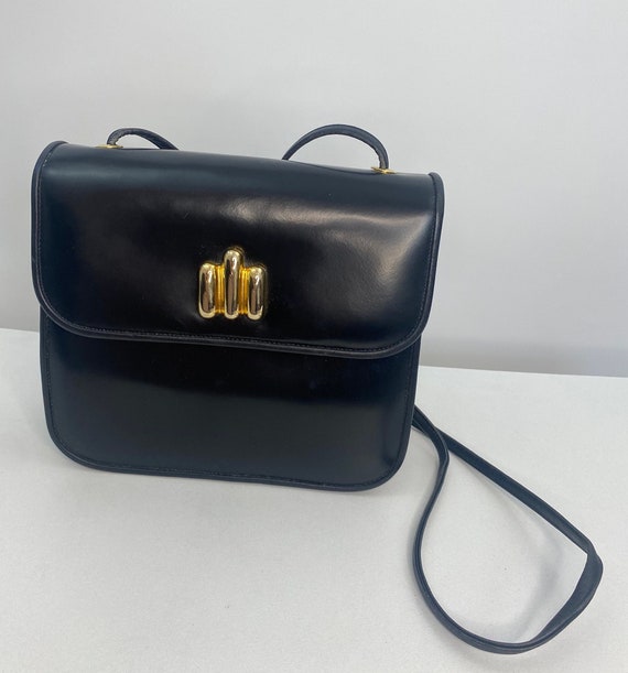 Vtg Black Leather Purse Handbag / Anne Klein Vinta