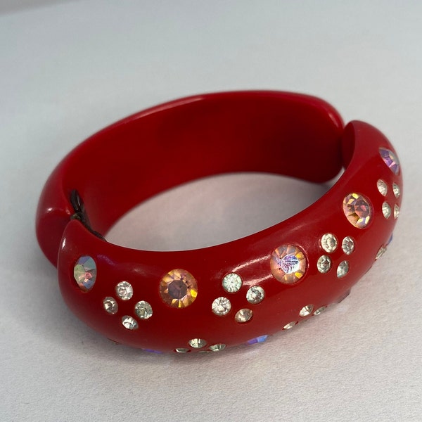 VTG Clamper bakeliet Strass Weiss armband jaren 1950 Vintage rood