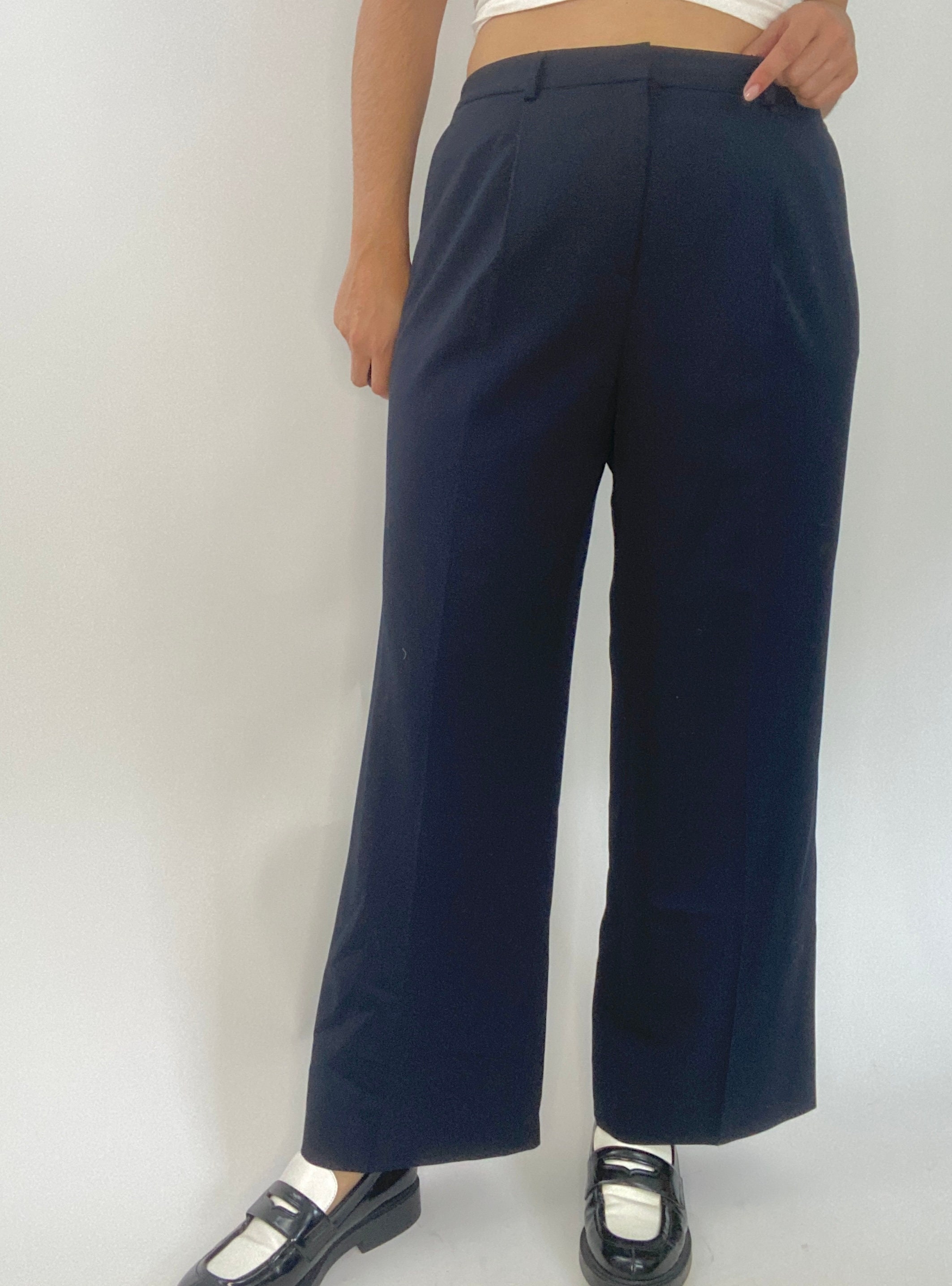 Pantalon Habillé Femme Brooks Brothers - Taille 10, Bleu Marine Rayé, 100% Laine