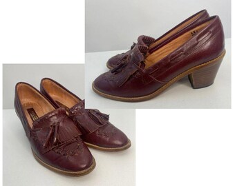 Vintage Brown Red Leather Oxford Heel Shoes Womens / Joan  display picture 2