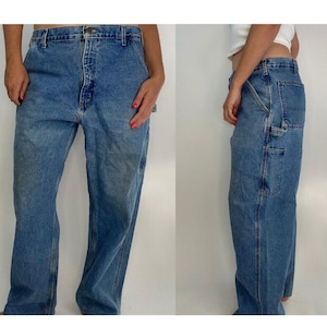 Vintage 1990s Carhartt Carpenter Jeans Size 38-30 / 90s Carhartt / Mid Wash Carhartt / Vintage 90s Workwear / Brown Lining