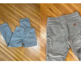 Pantalones de trabajo Carhartt vintage descoloridos de lona de corte holgado, 34 x 34