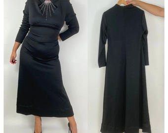 Vintage cocktailklänning / Svart strass / 1960-1970-tal