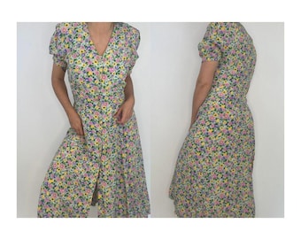 Vintage 80s-90s Floral Button Up Rayon Dress