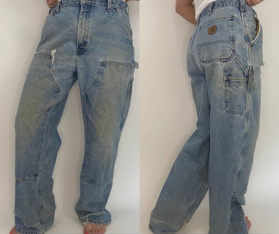 Vintage Carhartt Distressed Worn Double Knee Denim Brown Vintage Carhartt Distressed Worn Double Knee Denim Brown