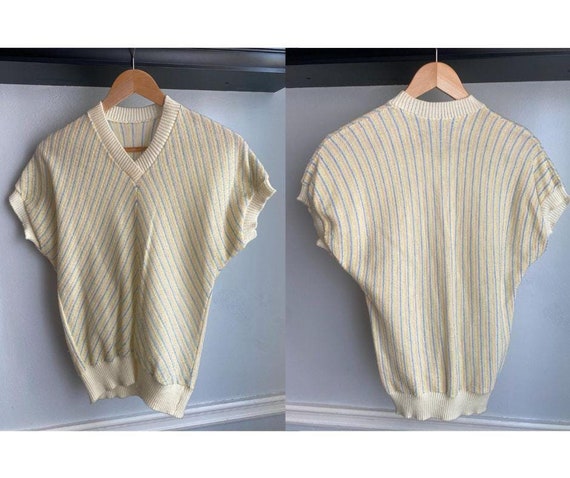 Vintage Pullover Short Sleeve Knit Cardigan Sweater Pastels