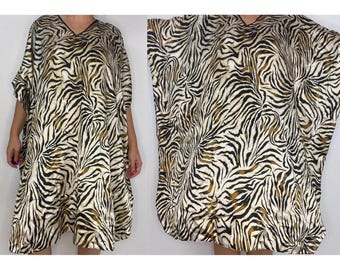 Tiger Print Kaftan Cover Up XL 80s, 90s