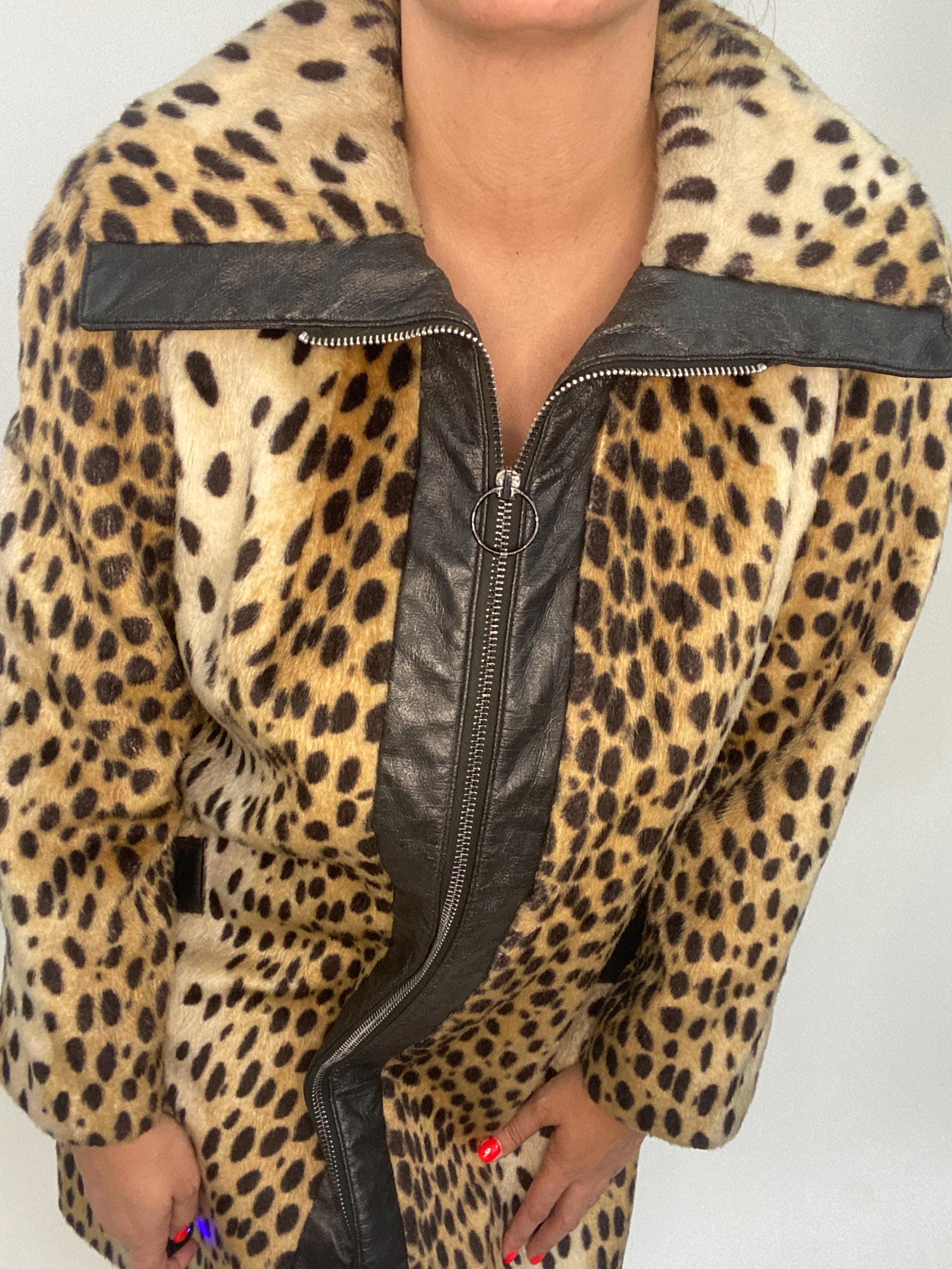 Vintage 1960s Faux Pony Cheetah Leopard Print Coat Swing Coat With