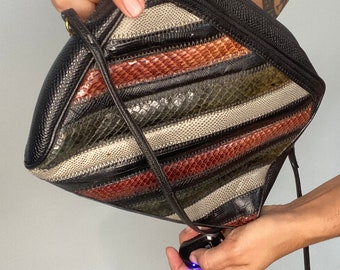 Pochette Vintage Oleg Cassini En Cuir Bronze Peau De Serpent - Avec Bandoulière, Style Sac à Bandoulière Métallique