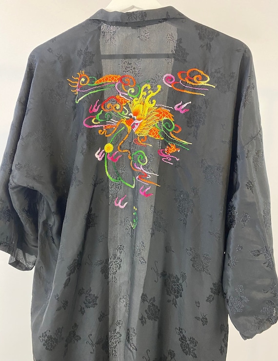 Vintage Kimono Dragon Silk Black Robe Embroidered 