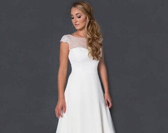 Briar- Wedding dress with beaded cap sleeves, sweetheart illusion neckline and back keyhole