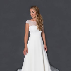 SAMPLE SALE! -Briar- Wedding dress with beaded cap sleeves, sweetheart illusion neckline and back keyhole