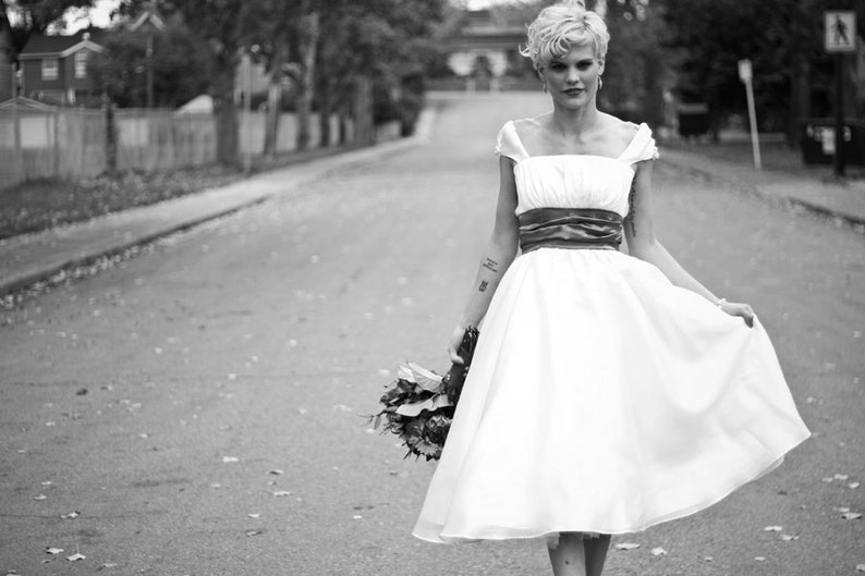 Black and White Tea Length Wedding Dresses
