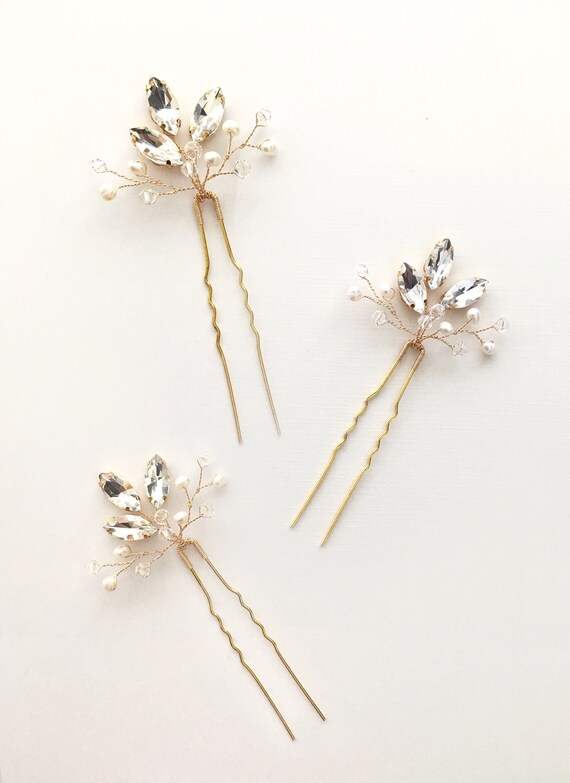 Bridal Hair Pin Bridesmaid Hair Pins Crystal Hair Pins Gold Hair Pins Silver Hair Pins Flower Hair Pin Pearl Hair Pin Mika