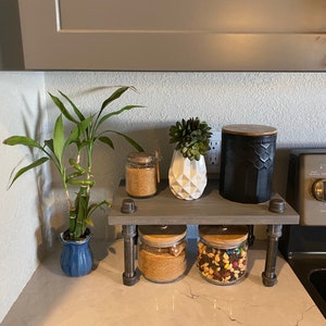 10&quot; Deep Rustic Industrial Counter Top Shelf, Counter Shelf Accessory, Kitchen Wood Pipe Shelf, Farmhouse Shelf, Display Shelf, Iron Pipe