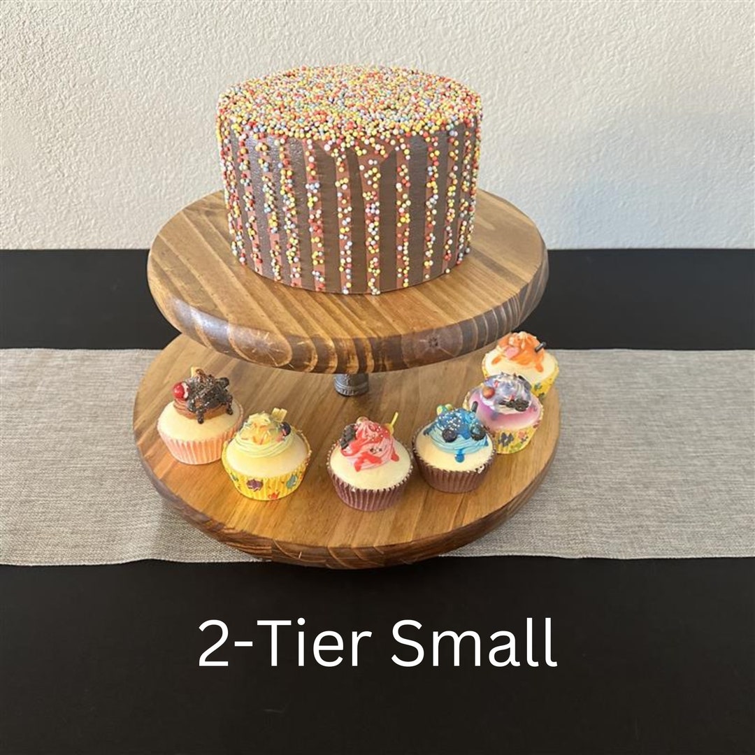 2 Tier Rustic Wedding Cake Stand: Pine Wood Dessert Display - Etsy