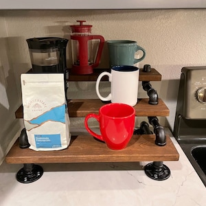 Alder Countertop Bar Shelf: Coffee & Liquor Display Riser