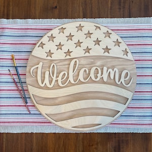 Welcome Stars and Stripes Door Hanger DIY Kit | Unfinished | Paint Your Own | KIDS DIY