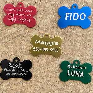 PERSONALIZED Pet Tag-FREESHIPPING Dog Name Tags - Dog Engraving Tag - Double Sided Dog Tag - Dog Bone Tag