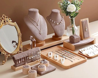 Jewelry Display Set, Earrings Display Set, Craft Show, Ring Display Dish,  Necklace Display Bust, Earrings Holder, Brown Jewelry Stand, AN002