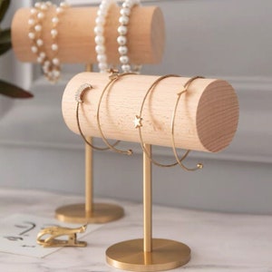 Soporte de pulsera de madera clara, soporte de pulsera de madera, pantalla de pulsera de haya, soporte de reloj, soporte de reloj, soporte organizador de joyas