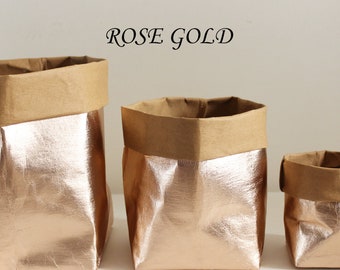 Wedding table décor, Rose Gold Paper Bag,Washable Paper Bag, Storage Bag, luxury,home decor,stylish storage, wedding basket
