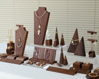 Expositor de joyas de madera, expositor de pendientes, soporte para pendientes, organizador de pendientes, barra en T para pendientes, busto para collares - AN007