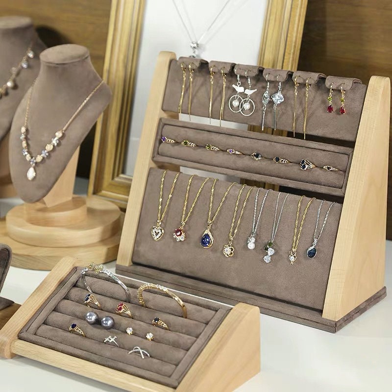 Wood Jewelry Display Set Jewelry Organizer Necklace Display Etsy