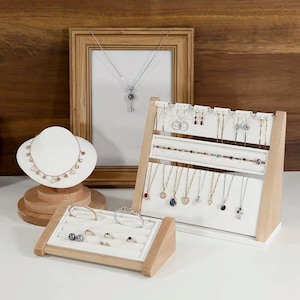 Wood Jewelry Display Set, Jewelry Organizer, Necklace Display Bust, Ring Display, Earring Display Holder, Necklace Display Stand, AN005