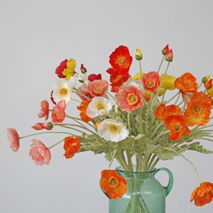 Papoula de seda artificial de alta qualidade, flores artificiais a granel, arranjo de flores artificiais em vaso, buquê de flores de seda com hastes