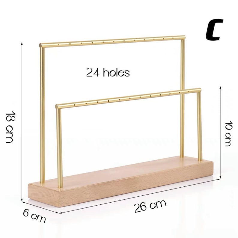 Wood and Metal Earring Holder, Earring Stand, Earrings Display Set, Gold Earring Display Stand, Earring Holder Stand with Holes C