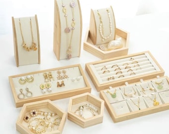 Jewelry Display Stand Wood, Jewelry Display for retail, Jewelry Organizer Stand, Jewelry holder for necklaces, Jewelry Stand with tray